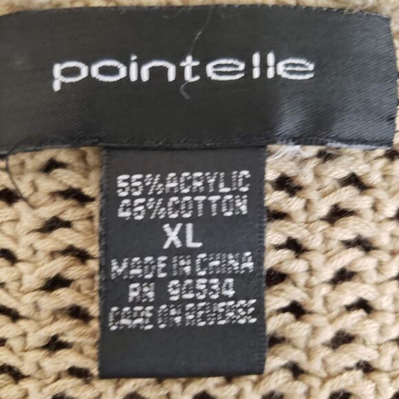 Pointelle Tan Button Up Open Mesh Knit Long Sleeve Crochet Neck Crop Cardigan XL - Picture 10 of 12